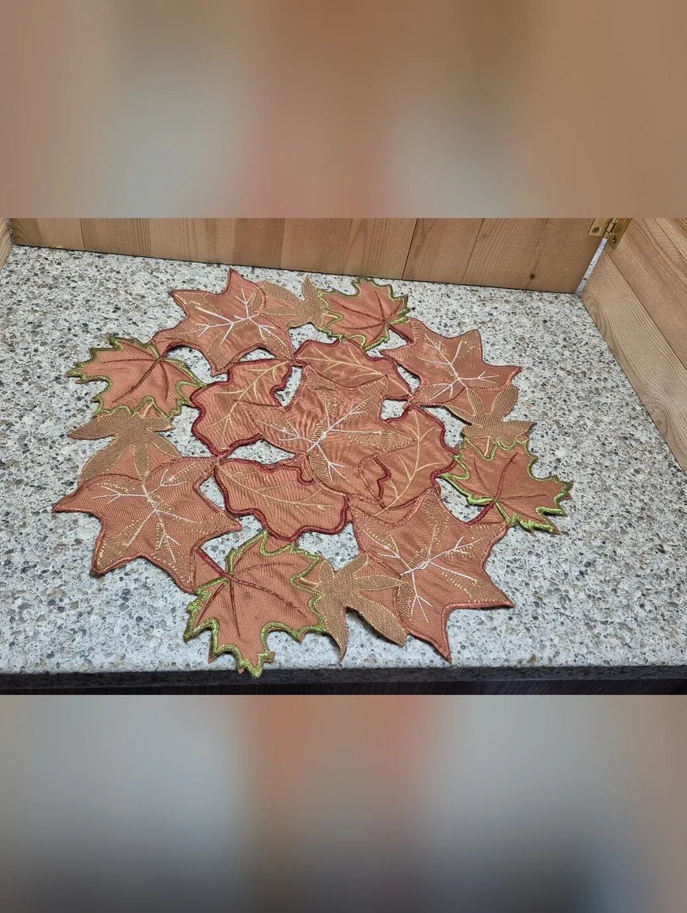 ​Fall Leaves Round Table Doily Placemat Embroidered Autumn Leaf Centerpiece 15